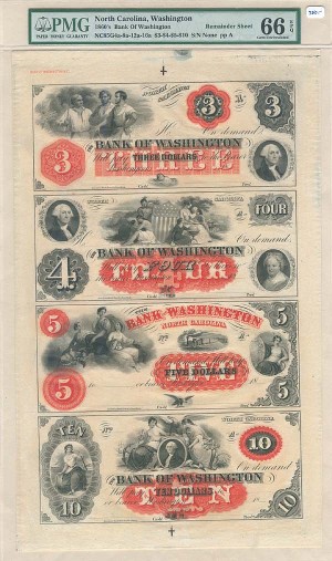 Bank of Washington - Uncut Obsolete Sheet - Broken Bank Notes - PMG Graded - SOLD